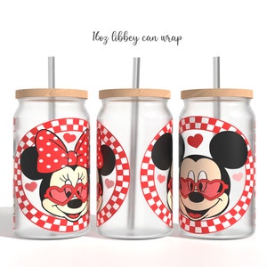 Cartoon Valentines Glass Can Sublimation PNG, valentines love Cartoon 16oz Libbey Glass Can Wrap Design Png Design, Glass Can Template