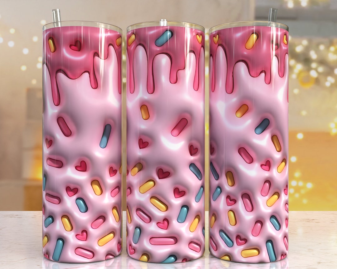 3D Puffy Pink Sprinkles Inflatable Print Tumbler, Skinny Tumbler, 20oz ...