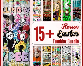 15 Horror Easter Print Tumbler, Skinny Tumbler, 20 oz Skinny Tumbler Sublimation Design download, Tumbler easter png, Easter bunny horror