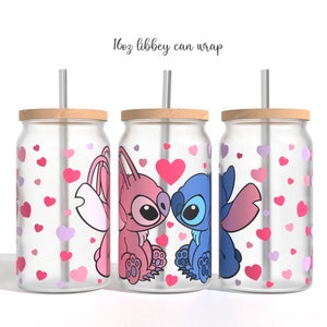 Cartoon Valentines Glass Can Sublimation PNG, valentines love Cartoon 16oz Libbey Glass Can Wrap Design Png Design, Glass Can Template
