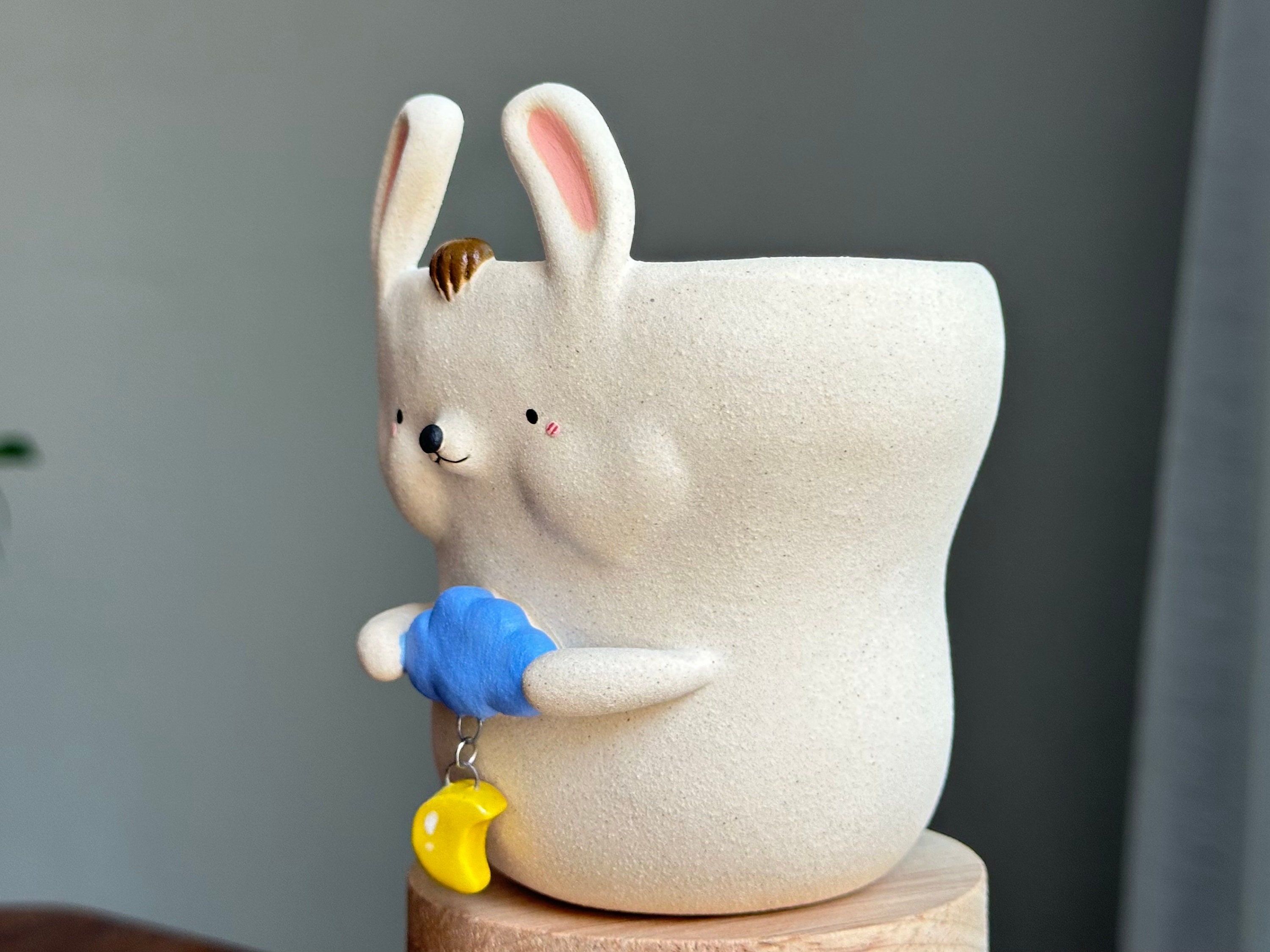 Rabbit Plant Pot/ceramic Planters/rabbit Holding a Cloud Planter/bunny ...