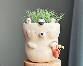 Bear plant pot/Bear planter/Bear Handmade Ceramic pot/Cute bear handmade ceramic plant pot/unique  pot/Bear Pottery/ceramic animal planters