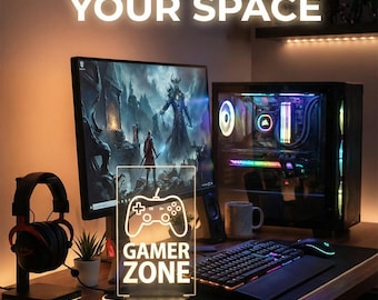 Custom Laser Engraved LED Gaming Light, Color Changing Desk Lamp, Personalized Logo Decor