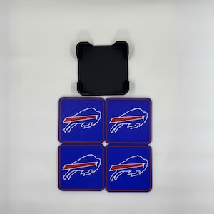 Posavasos de los Bills impresos en 3D: decoración de bar para fanáticos de Buffalo, juego de 4