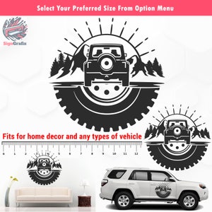 Vinylsticker reservewiel Jeep: illustratie bergkompas