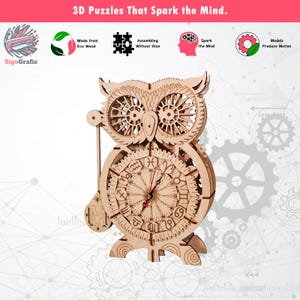 3D Wooden Owl Clock Puzzle: DIY Handmade Model Kit