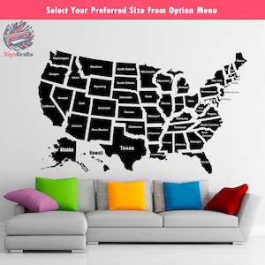 Vereinigte Staaten von Amerika Landkarte Vinyl Aufkleber | Alle Staaten Kartenaufkleber | USA Karte Wandtattoo | Karte von USA | USA Map Vinyl Aufkleber