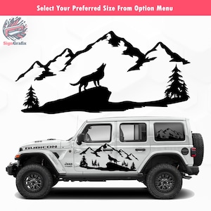 Mountains and Lone Wolf Vinyl Decal: RV, Car, Home Decor