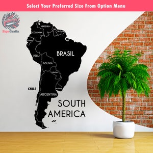 Vinylsticker Zuid-Amerika | Sticker kaart Zuid-Amerika | Muursticker Zuid-Amerika | Kaart wanddecoratie Zuid-Amerika | Kaart met landen van Zuid-Amerika