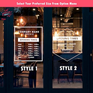 Store Hours Vinyl Decal, Storefront Business Hours, Hours of Operation Decal | Custom Store Hours Decal | Opening Hours for Your Company.