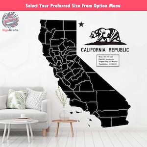 California State Map, California Map Decal, California State Vinyl Decal, California Classroom Map Decal, California Map, California Decal