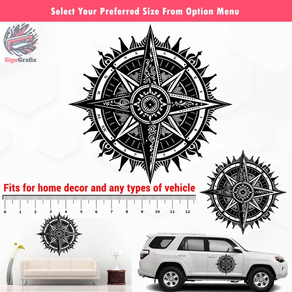 Epic Compass Vinyl Decal | Suitable for RVs, Campers, and Off-road Vehicles | Ideal for Walls, Windows, Trailers, and Car Hoods