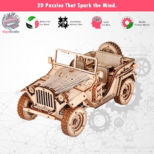 3D Wooden Puzzle Army Jeep Model Kit: 1940s Replica