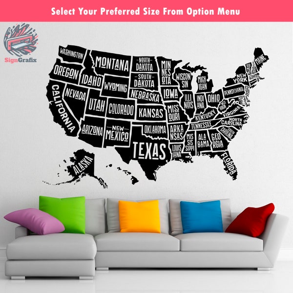 United States of America Map Vinyl Decal | All States Map Decal | United States Map Wall Decal | United States Map | USA Map Vinyl Decal