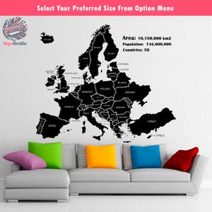 Mapa da Europa, Mapa da Europa Decalque de escritório, Mapa da UE, Decalque de vinil da Europa, Decalque de mapa da Europa, Mapa da Europa, Decalque de vinil do mapa da UE, Decalque de parede do mapa da Europa