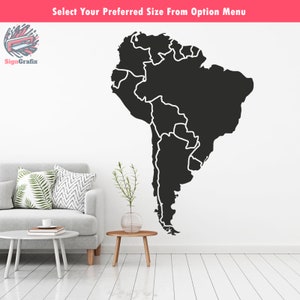 Vinylsticker Zuid-Amerika | Sticker kaart Zuid-Amerika | Muursticker Zuid-Amerika | Kaart wanddecoratie Zuid-Amerika | Kaart met landen van Zuid-Amerika