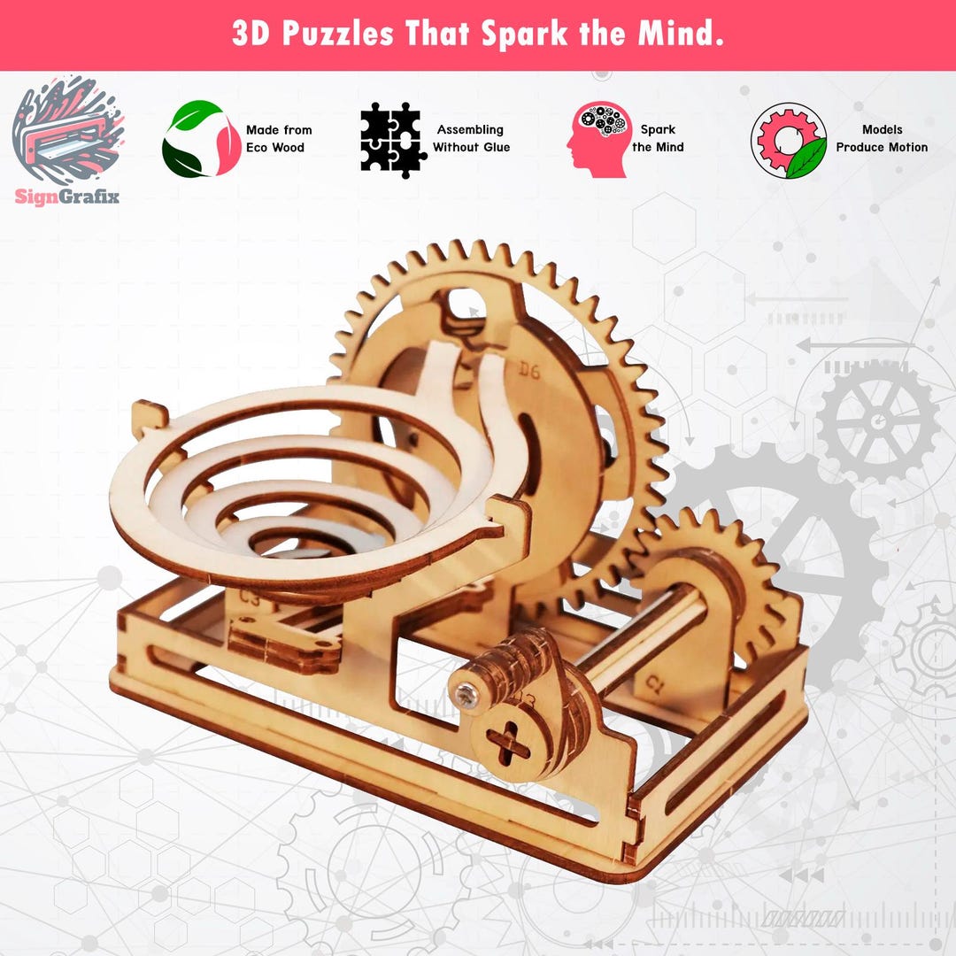 Spiral Marble Run 3D Wooden Puzzle – DIY Mechanical Model Building Kit ...