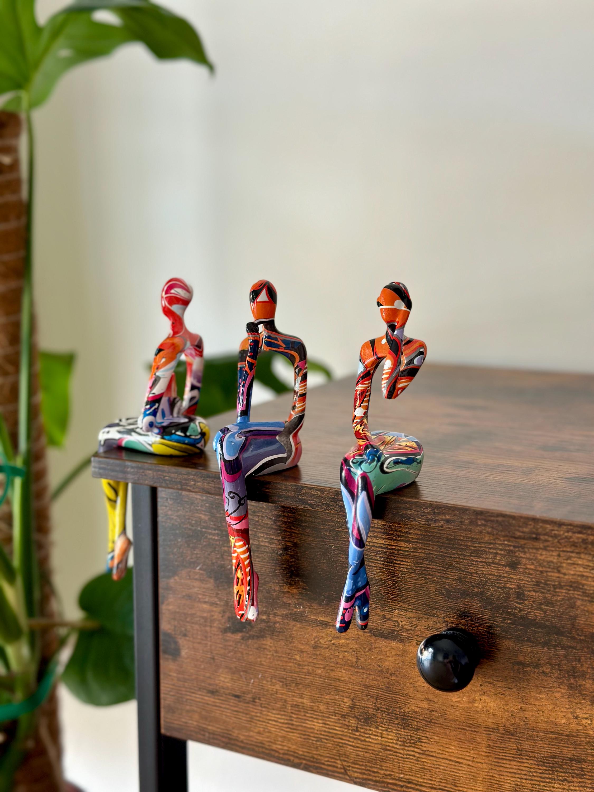 Set 3 Sculture Pensatore In Resina - Nero, Arte Astratta Moderna Per Decorazione Casa E Ufficio - Foto 12