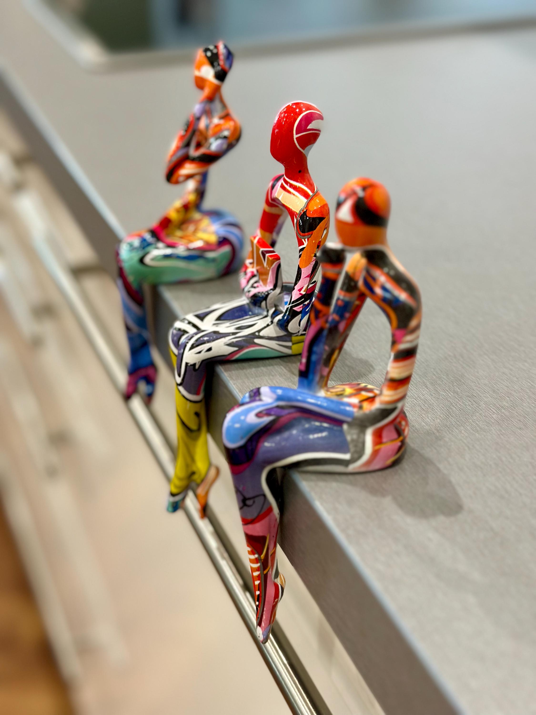 Set 3 Sculture Pensatore In Resina - Nero, Arte Astratta Moderna Per Decorazione Casa E Ufficio - Foto 2