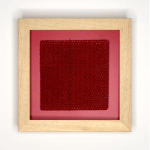 Kunstwerk gemaakt van echte honingraten - "Pixel" serie, handgemaakt op MDF-plaat, natuurkunst met airbrush, honingraat, bij, kleur: rood