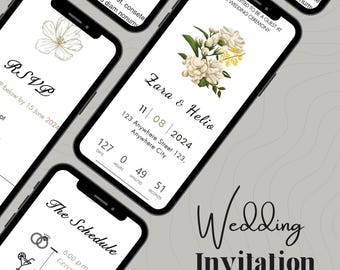 Bearbeitbare digitale Hochzeitseinladungsvorlage, Blumenmuster