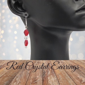 Unique Red Crystal Earrings, Red Swarovski crystal earrings, Red Beaded Earrings