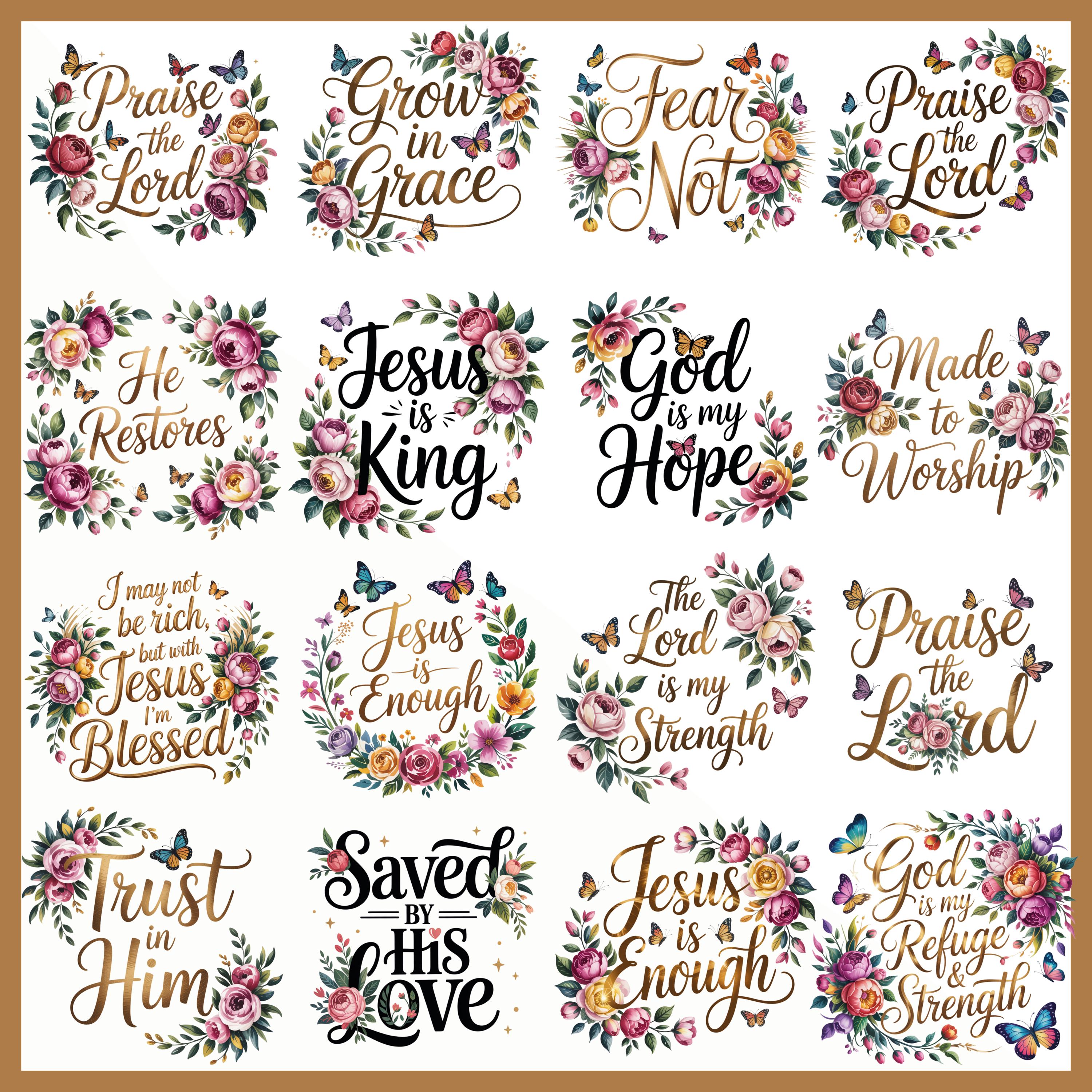 Floral Christian Clipart Bundle, Watercolor Faith Quotes (PNG Digital ...