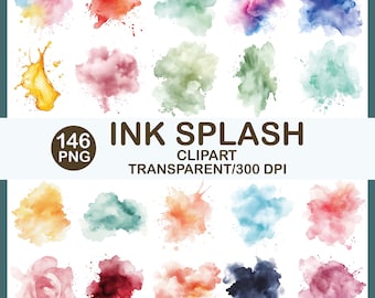 Watercolor Ink Splash Clipart Bundle | Abstract PNG Overlays (Digital Download)