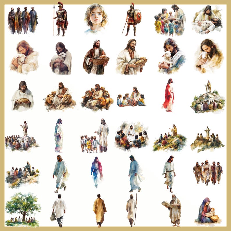 Bible Clipart Bundle, Watercolor Jesus Art, Christian Faith Graphics ...