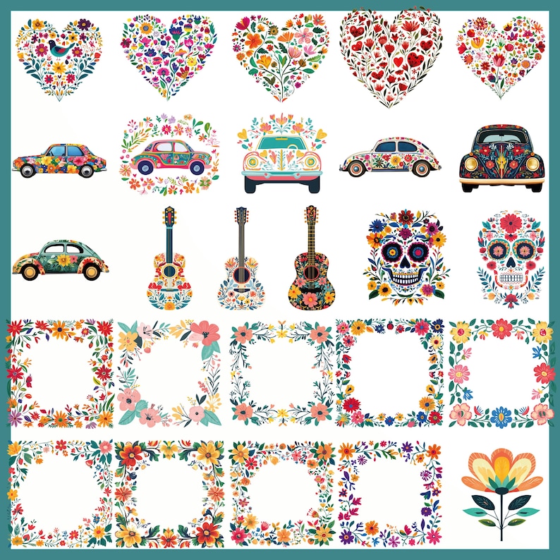 Otomi Art Clipart Bundle, Mexican Folk Floral PNG Set (163 Files) - Etsy
