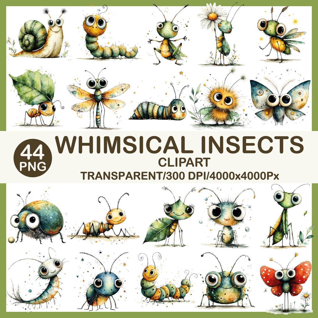 Watercolor Insects Clipart | 44 Whimsical Bug Illustrations (PNG ...