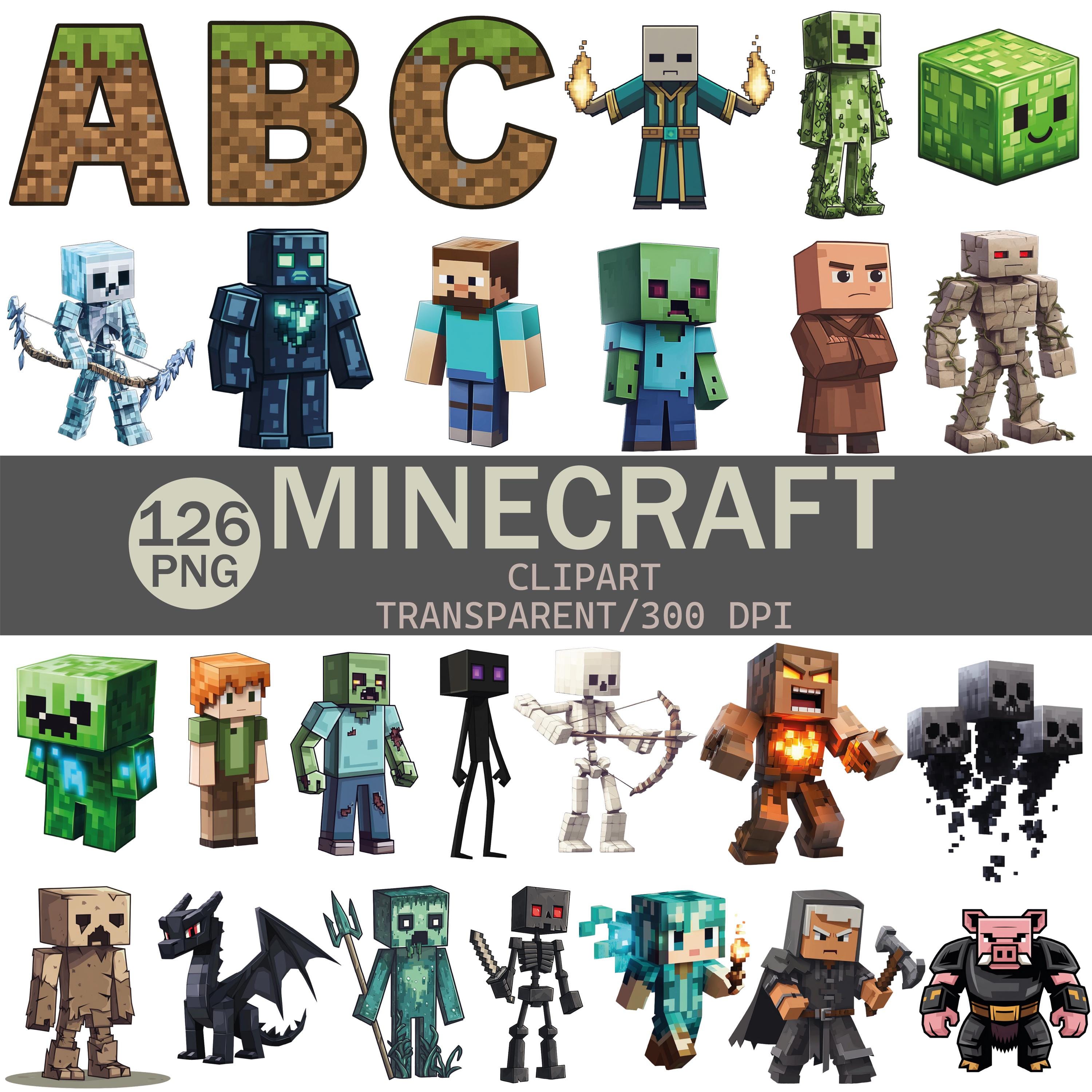 Minecraft Clipart Essentials Pack – 126 High-Res PNG Illustrations | 3125 × 3125 px, 300 DPI, Transparent Backgrounds | Commercial