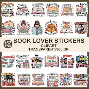 Book Lover Sticker Bundle: Cozy Reading Quotes PNG Clipart (3125x3125 px, 300 DPI)
