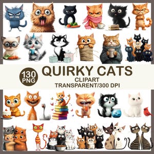 Whimsical Cats Clipart Mega Pack: 130 PNG Illustrationen (Kommerzielle Nutzung)