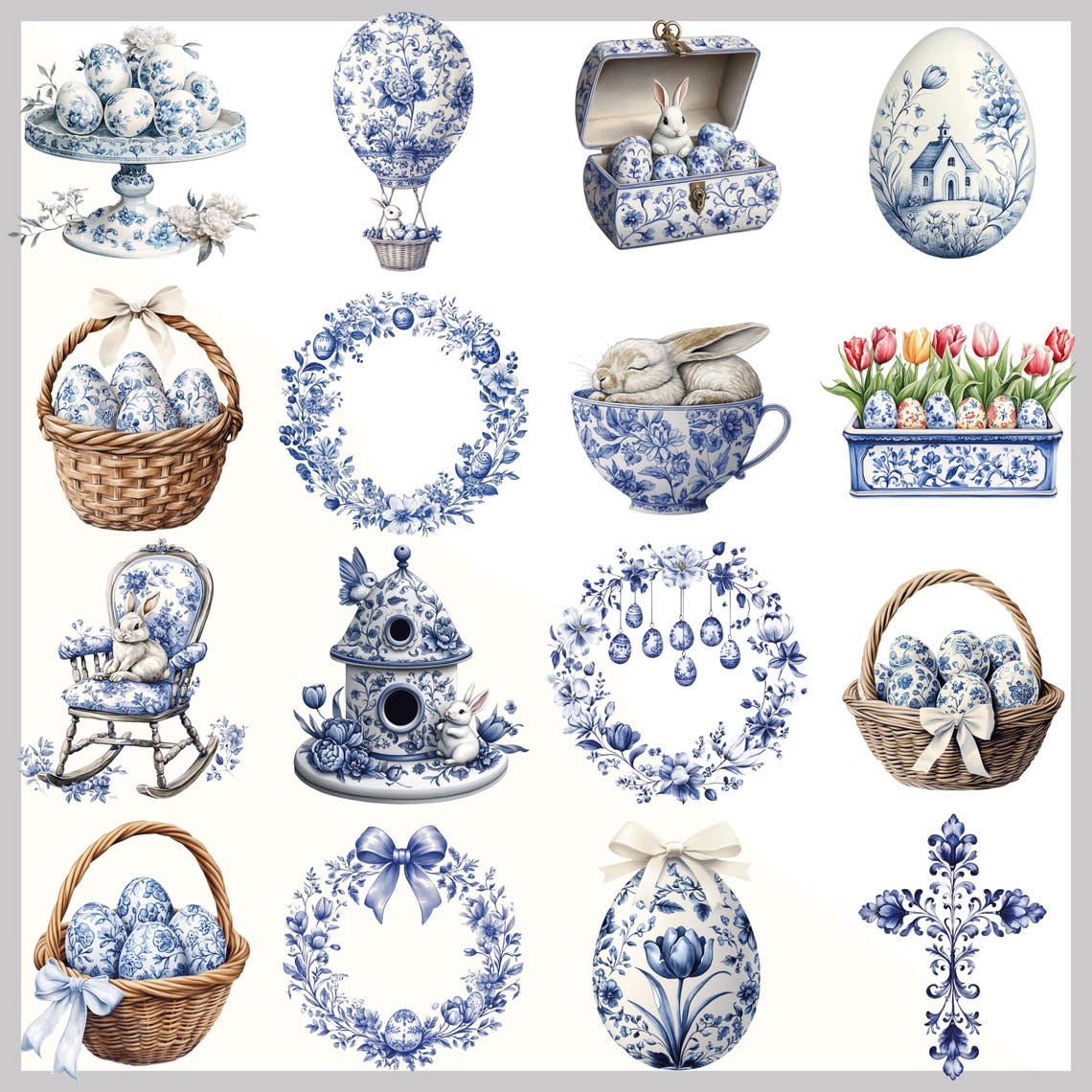 Delft Blue Easter Clipart Bundle, Vintage Dutch PNG (digital Download ...