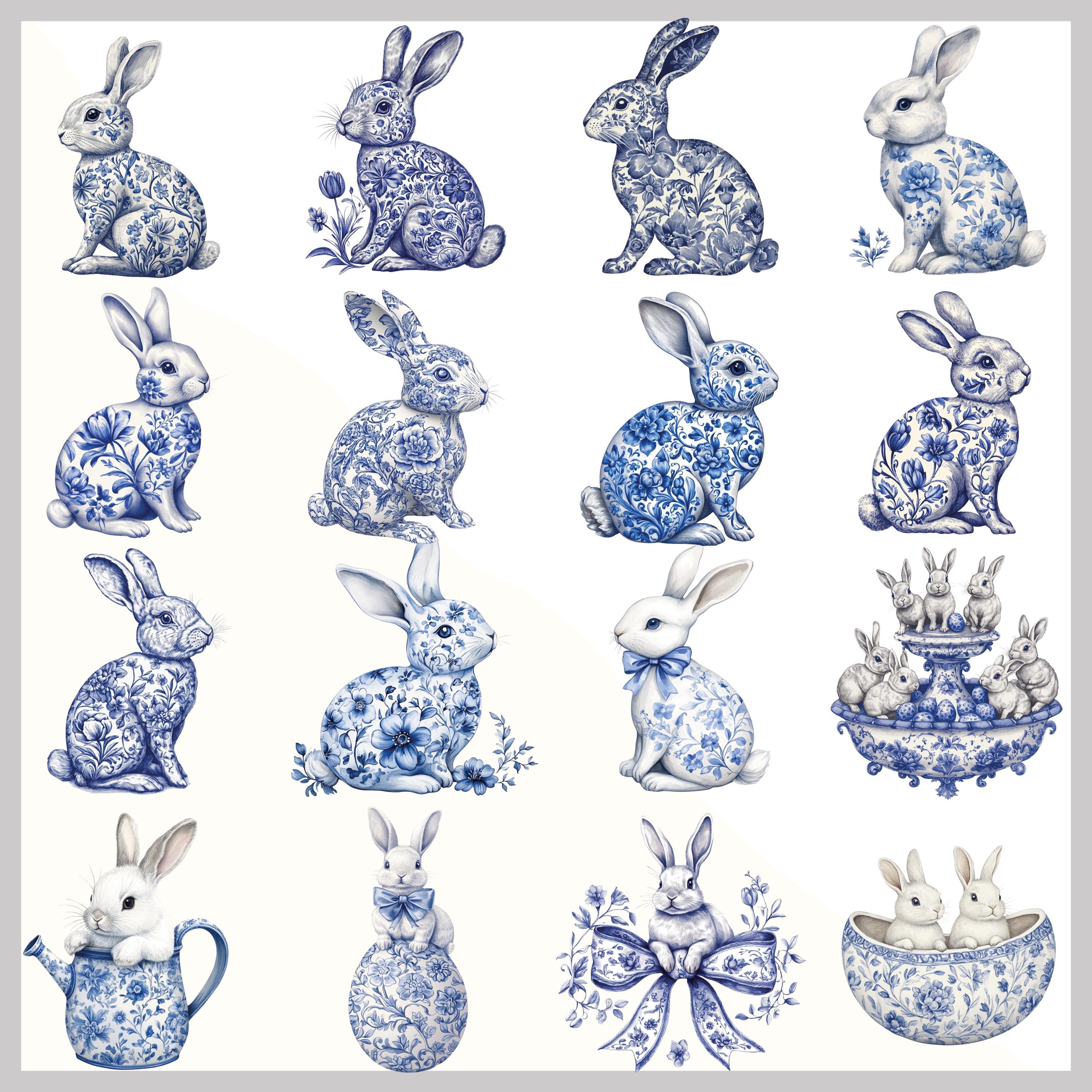 Delft Blue Easter Clipart Bundle, Vintage Dutch PNG (digital Download ...