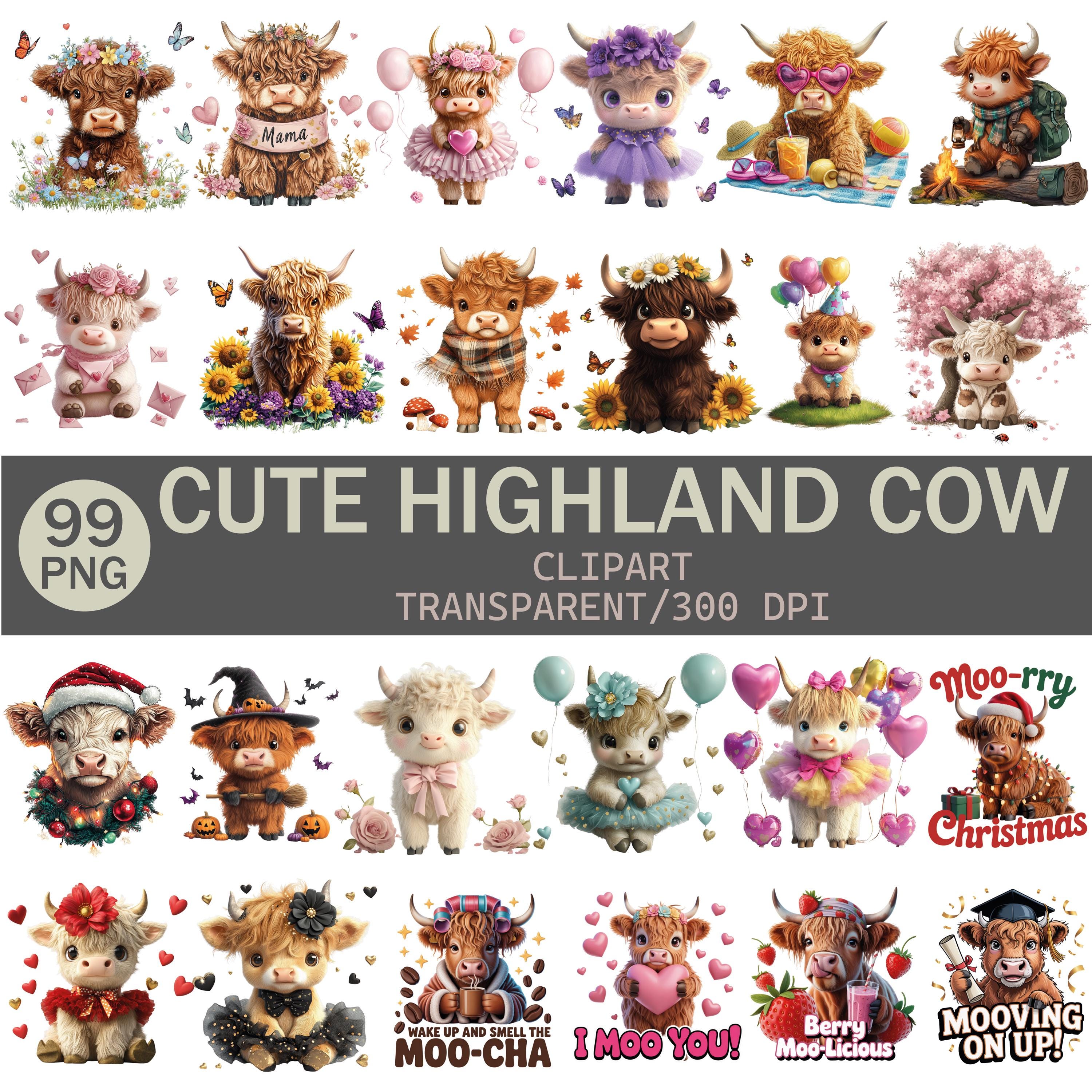 Highland Cow Clipart Bundle | 99 PNG Illustrations (digital Download - Etsy