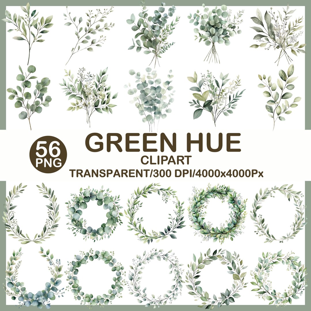 Watercolor Eucalyptus Greenery Clipart Bundle, Botanical Leaves Wreaths ...