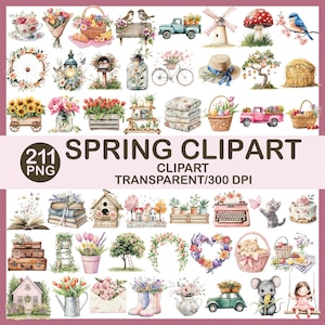 Aquarell Frühling Clipart Bundle: Floral, Ostern PNG (Digital Download)