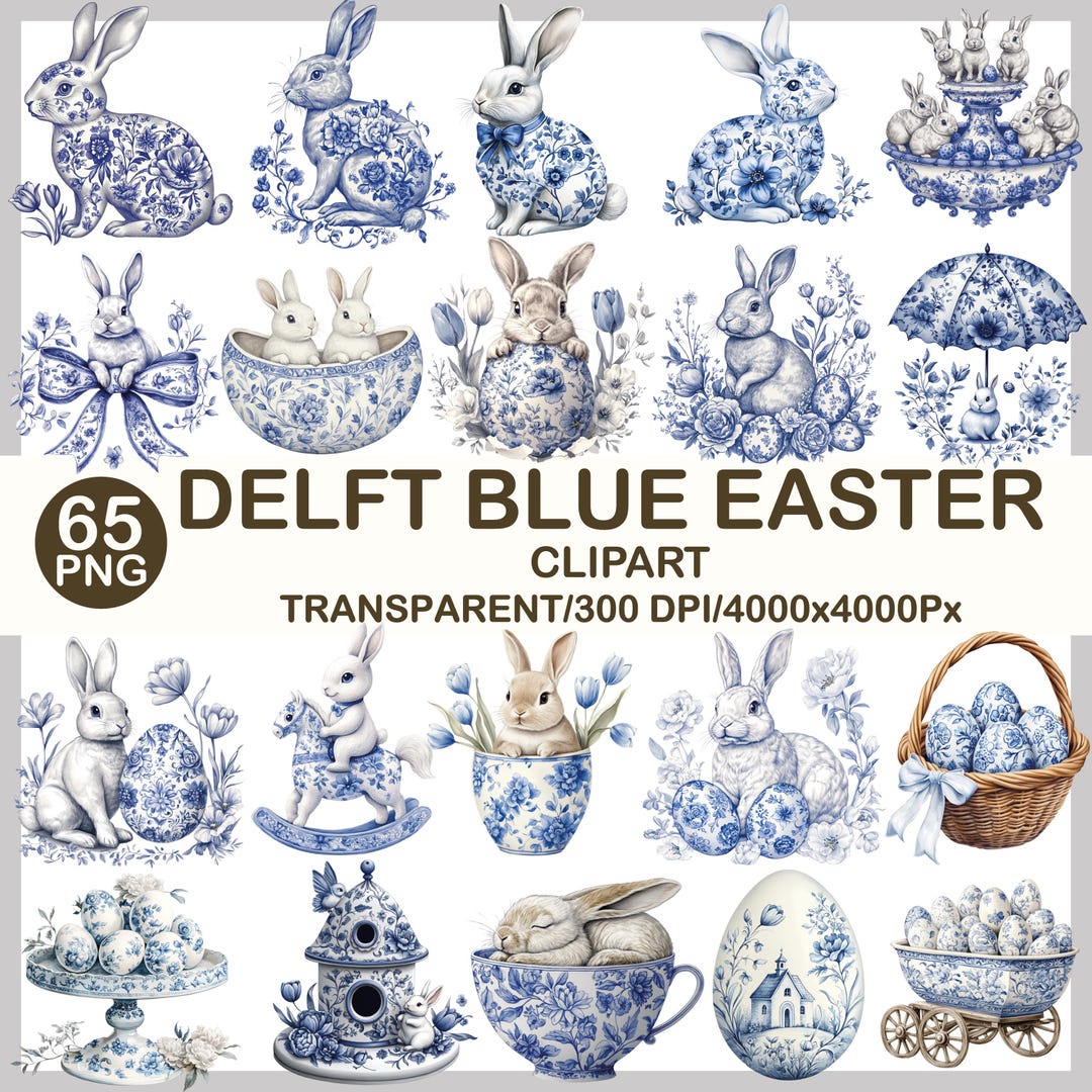 Delft Blue Easter Clipart Bundle, Vintage Dutch PNG (digital Download ...