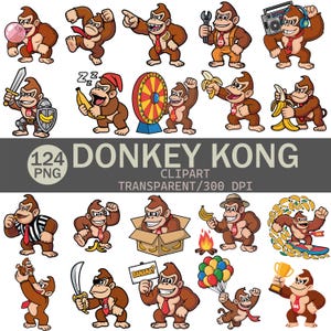 Donkey Kong Clipart Bundle - 124 PNG Files - Funny Donkey Kong Poses - Transparent Background - 300 DPI - Digital Download
