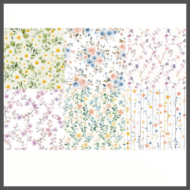 Pastel Spring Floral Digital Paper Pack, Watercolor Seamless Patterns ...