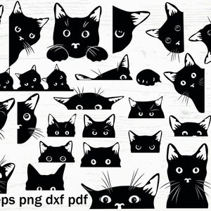 遊び心のある猫のSVG、黒猫のSVG、覗き見猫のクリップアート、ハロウィン猫のSVG、猫のクリップアートのカットカッティングファイル、猫のデカール、クリカットのシルエット