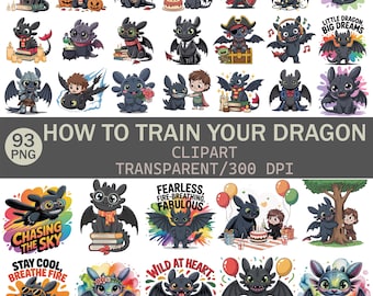 How to Train Your Dragon Clipart Bundle | 93 PNG | Cute Toothless & Night Fury Art | Transparent Background | 3125x3125 px | 300 DPI