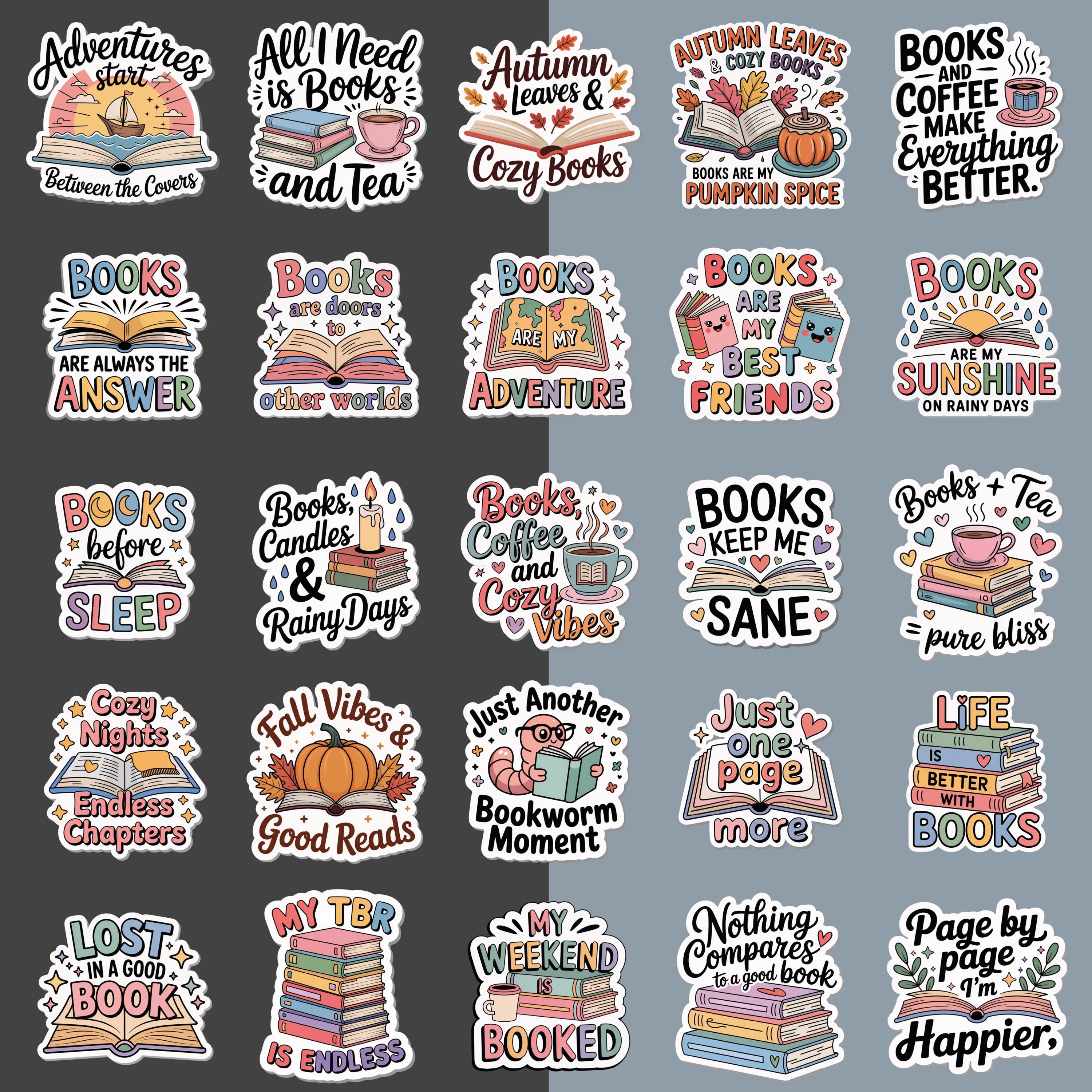 Book Lover Sticker Bundle: Cozy Reading Quotes PNG Clipart (3125x3125 ...