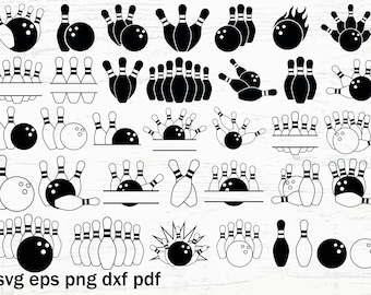 Bowling SVG Bundle: Monogramm, Ball & Pins Clipart (Schnittdateien)