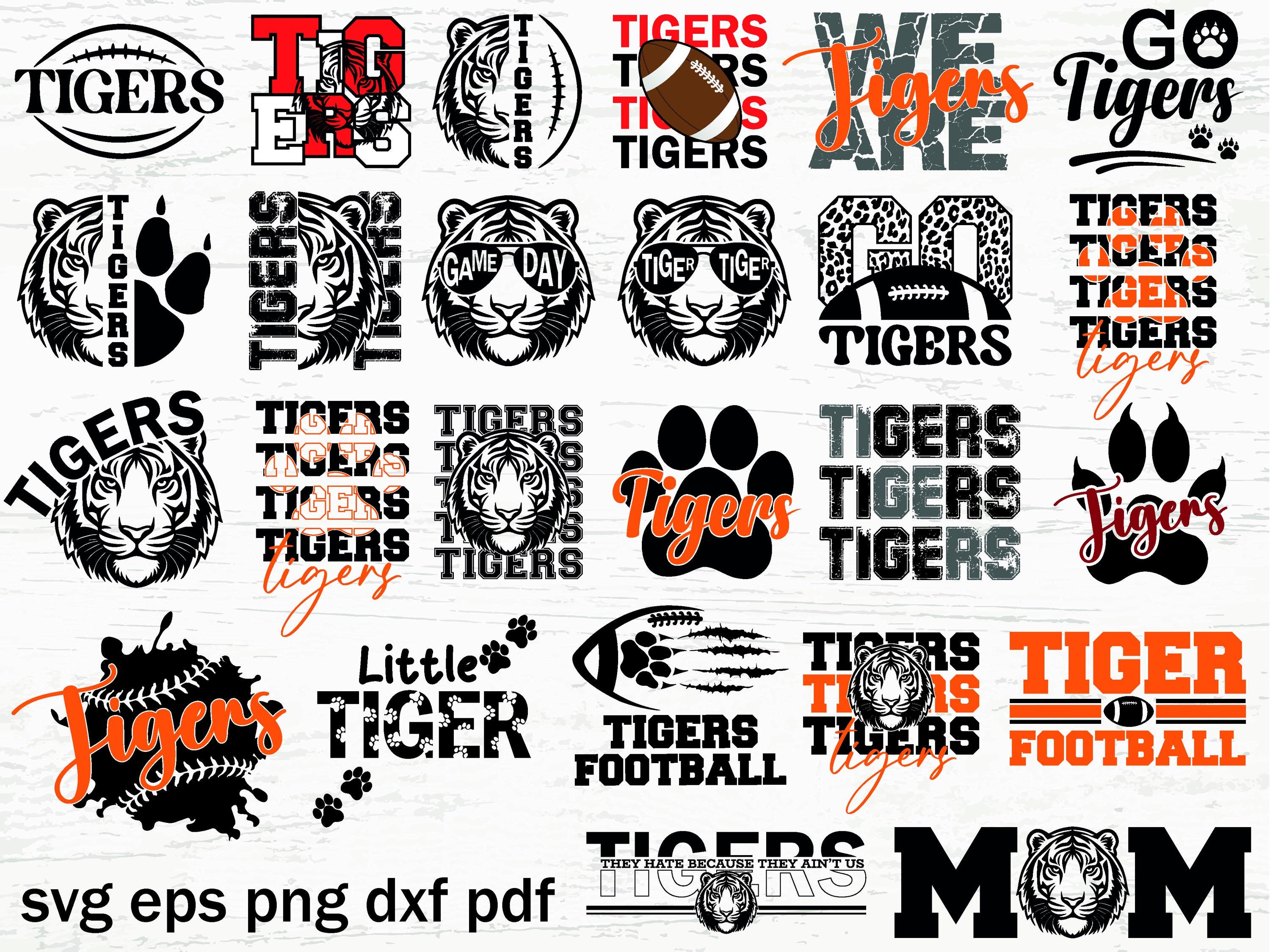 Paquete SVG de Tigres, Fútbol de los Tigres de Secundaria, Tigre PNG, Espíritu escolar, Piel de leopardo, Tigres SVG para bordado, PNG