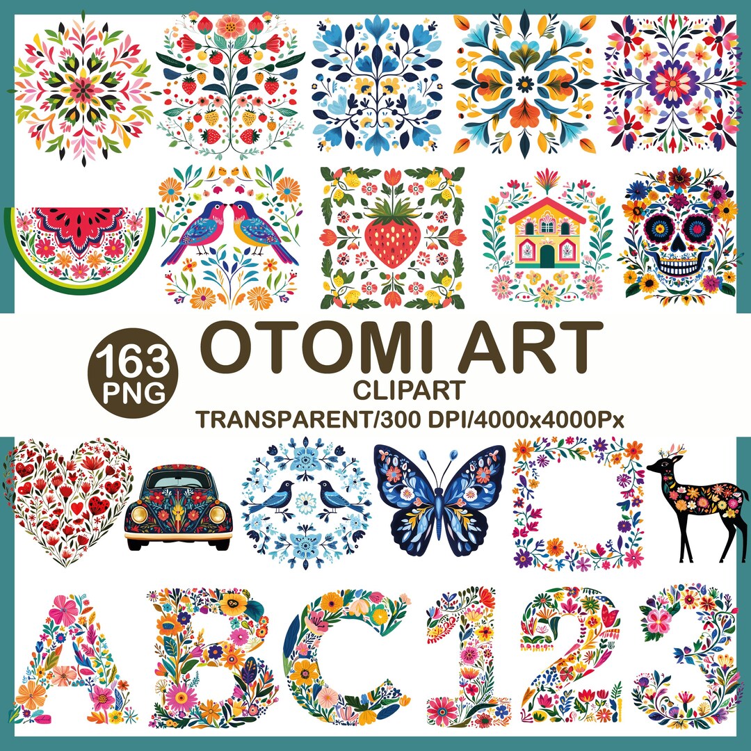 Otomi Art Clipart Bundle, Mexican Folk Floral PNG Set (163 Files) - Etsy