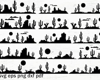 Desert Landscape SVG Bundle: Cactus Scene Cut Files (Digital Download)