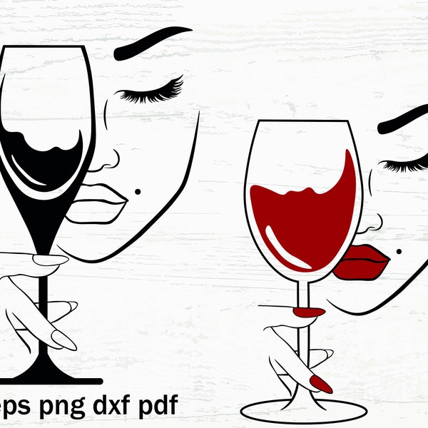 Woman with Wine Glass SVG, Wine Glass Svg, Wine Mom Svg, Beauty Face Svg, Girl Face Svg, Trending SVG, Modern Drawing, Svg for Wall Art